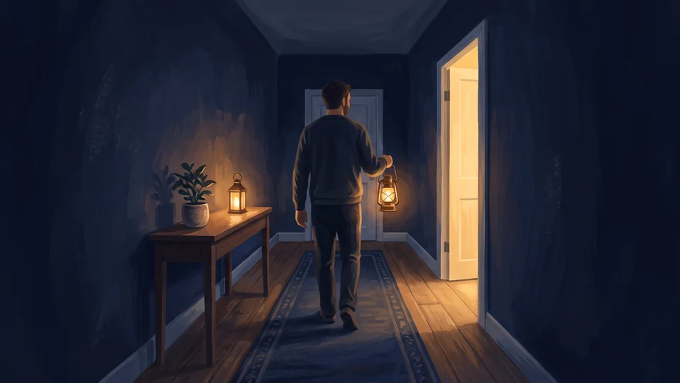 A father carrying a lantern toward his child’s room